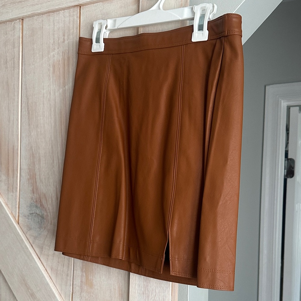 Shinestar Tan Leather Mini Skirt